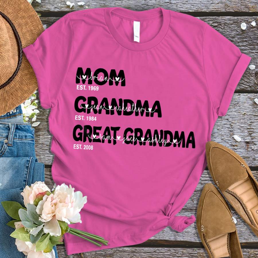 Personalized Family Mom Grandma Great Grandma Trend with grandkid Tshirt