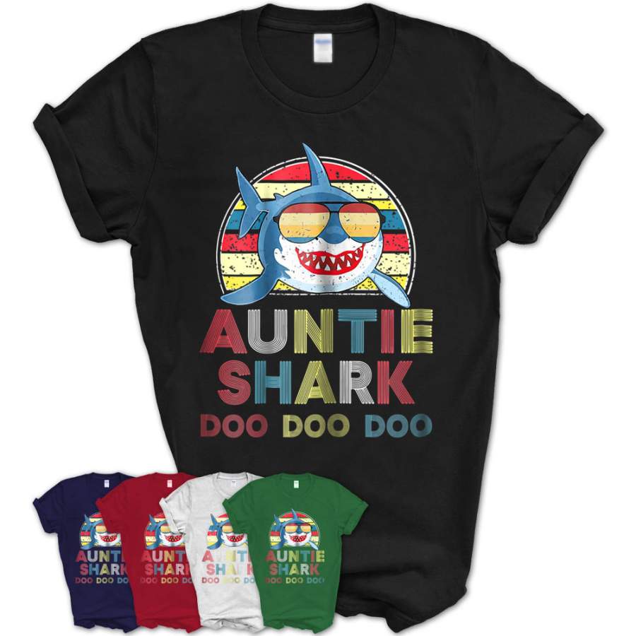 Womens Retro Vintage Auntie Shark Doo Doo Doo Gift T-Shirt