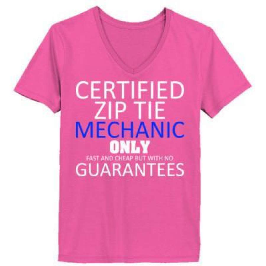 AGR Certified Zip The Mechanic Only Fast And Cheat But With No Guarantees – Ladies’ V-Neck T-Shirt