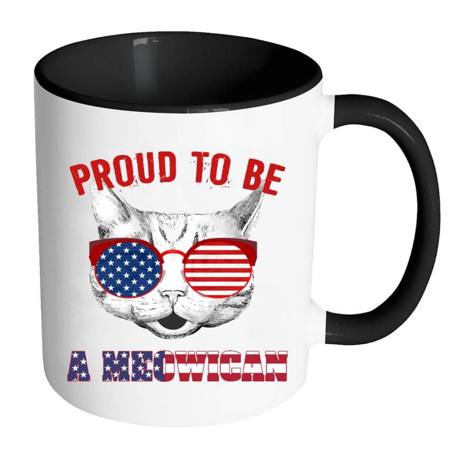 Proud To Be A Meowican, America Flag, July 4th Celebrate, Cat Kitten Lover (w) – Full-Wrap Coffee Colors Accent Mug