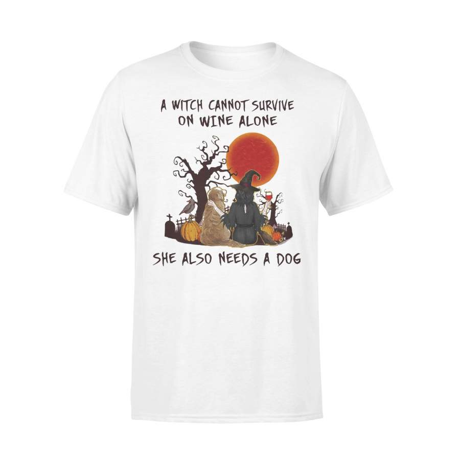 A Witch Cannot Survive On Wine Alone She Also Needs A Dog Blood Moon T-shirt