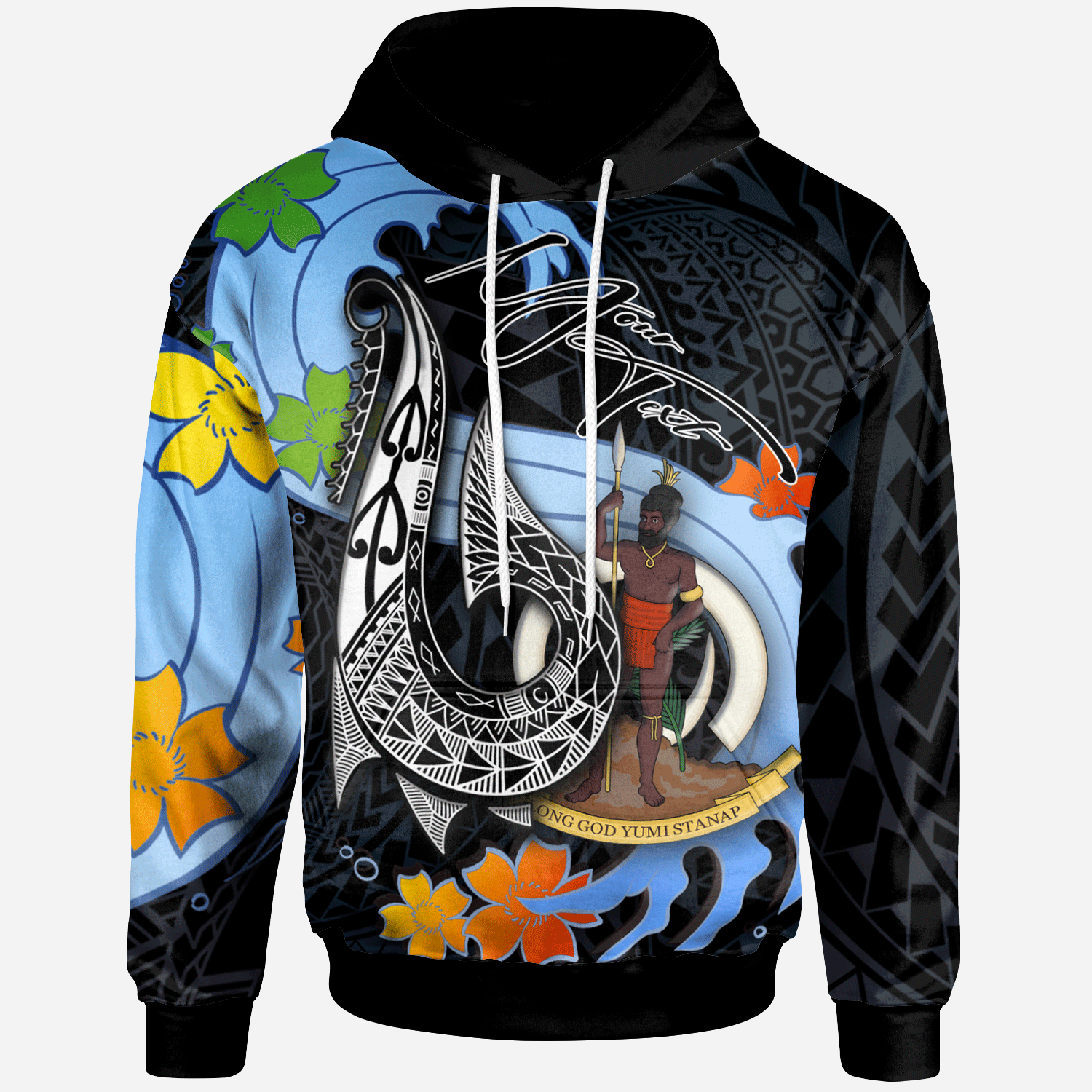 Vanuatu Custom Personalised Hoodie – Fish Hooks And Wave – BN01