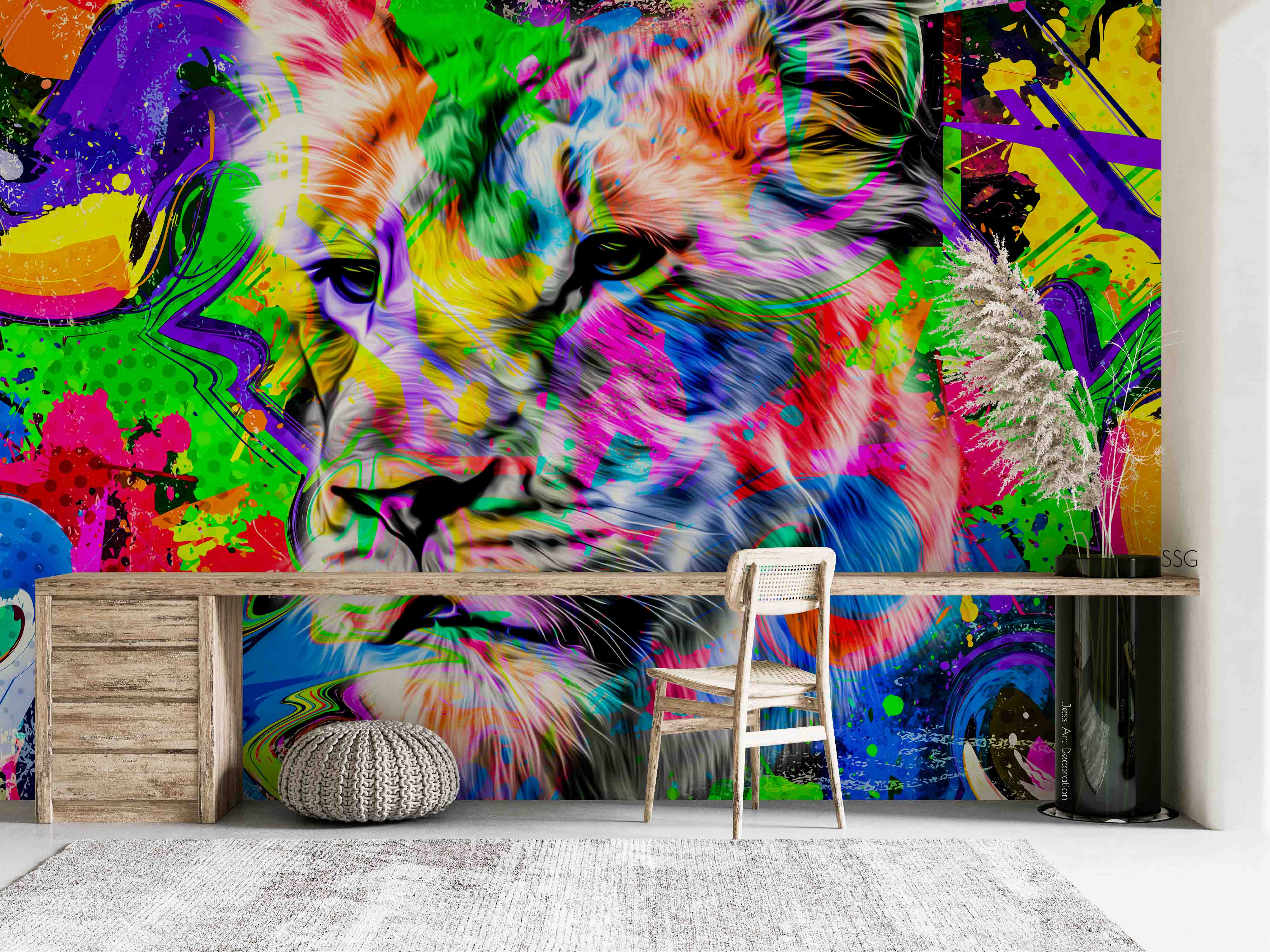 3D Dazzle Lion Graffiti Wall Mural Wallpaper Sww 21