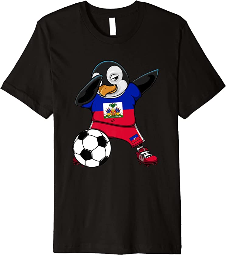 Dabbing Penguin Haiti Soccer Fans Jersey Flag Football Lover Premium T-Shirt