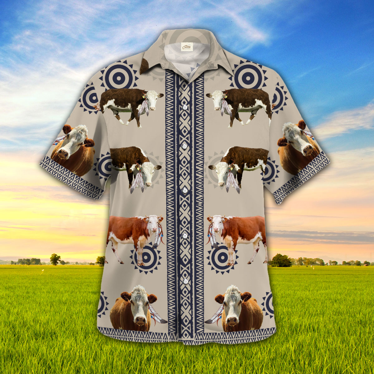 Hereford In Native American Pattern Hawaii Shirt Ha87714