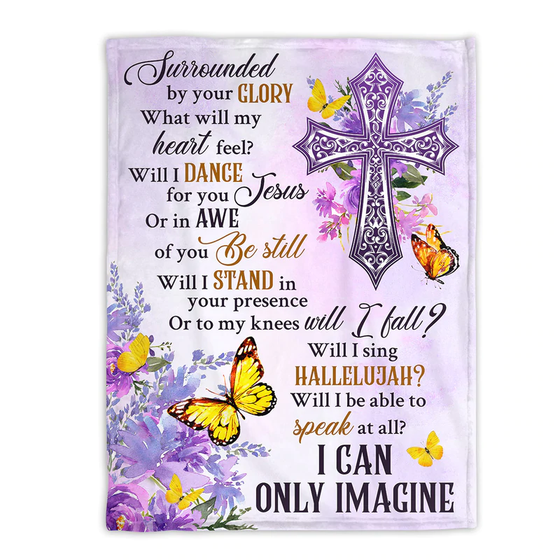 Christian’S Blanket Surrounded By Your Glory Christian Cross And Butterfly Printed Purple Background