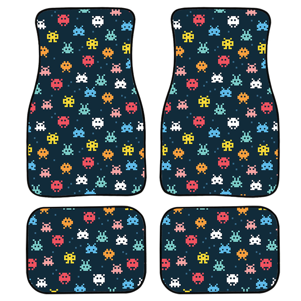 8-Bit Video Game Monsters Pattern Print Front And Back Car Floor Mats, Front Car Mat