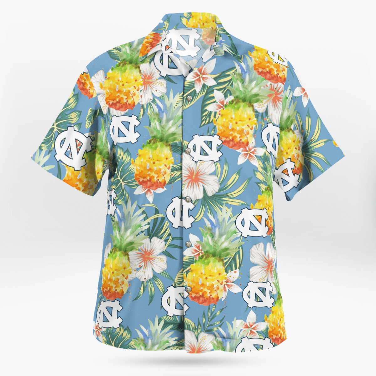 North Carolina Tar Heels Pineapple All Over Print 3D Flowery Aloha Summer Beach Hawaiian Shirt – Light Blue-Tph