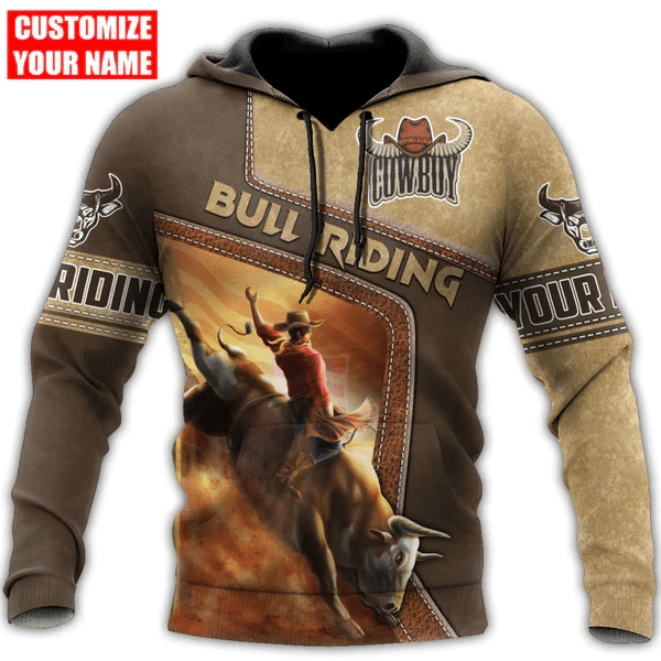 Custom Name Bull Riding Girl Brown Hoodie 3D