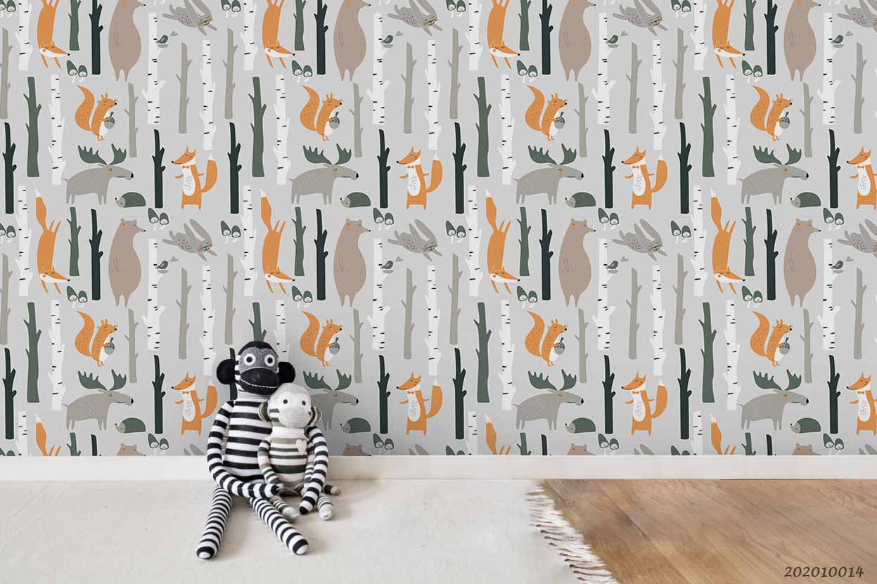 3D Cartoon Cute Tree Animal Pattern Wall Mural Wallpaper Wj 5004