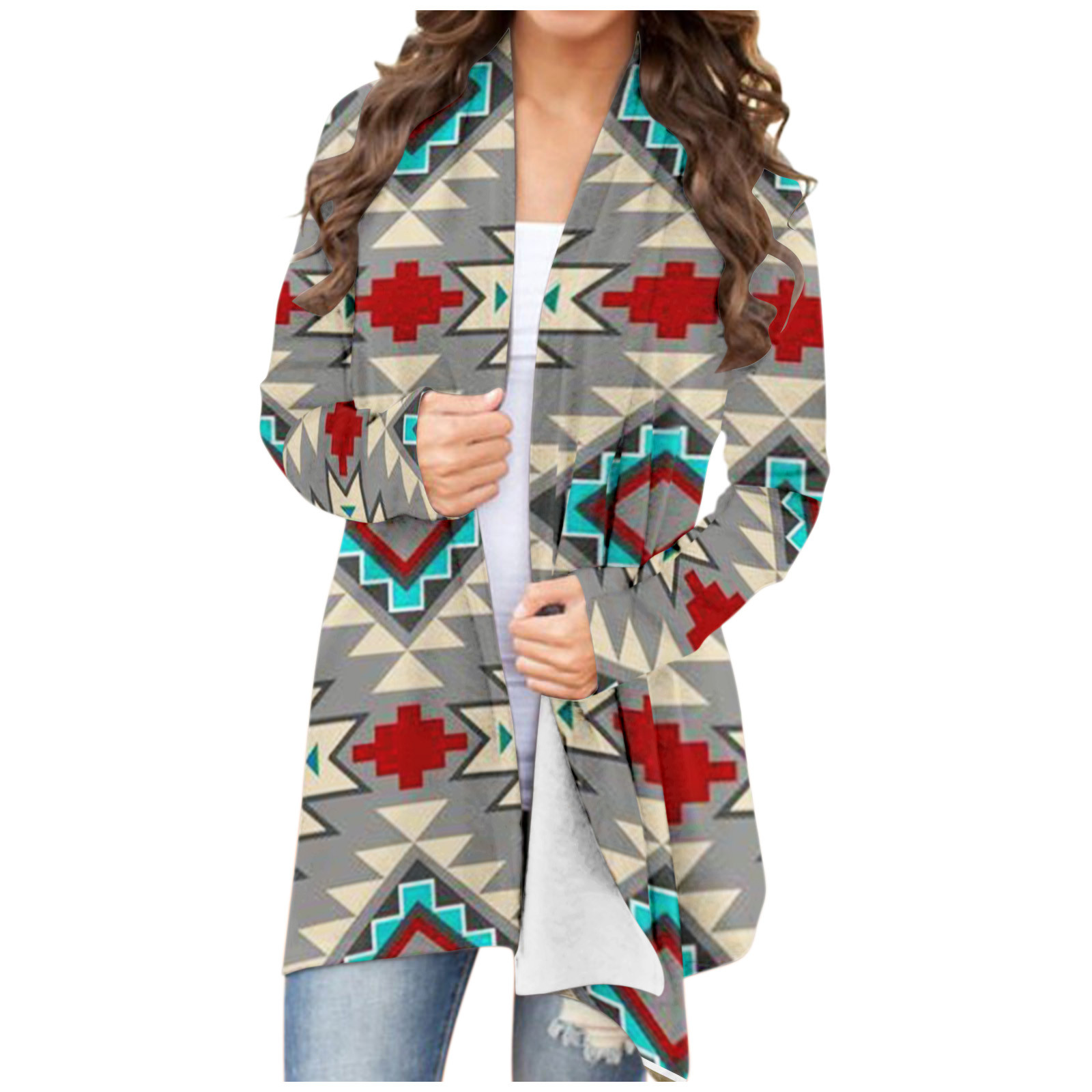 Woman Cardigan Fall sprint Clothes Western Ethnic Print Aztec Geometric Knitwear Vintage Cardigan thin coat Female Outerwear Top alx