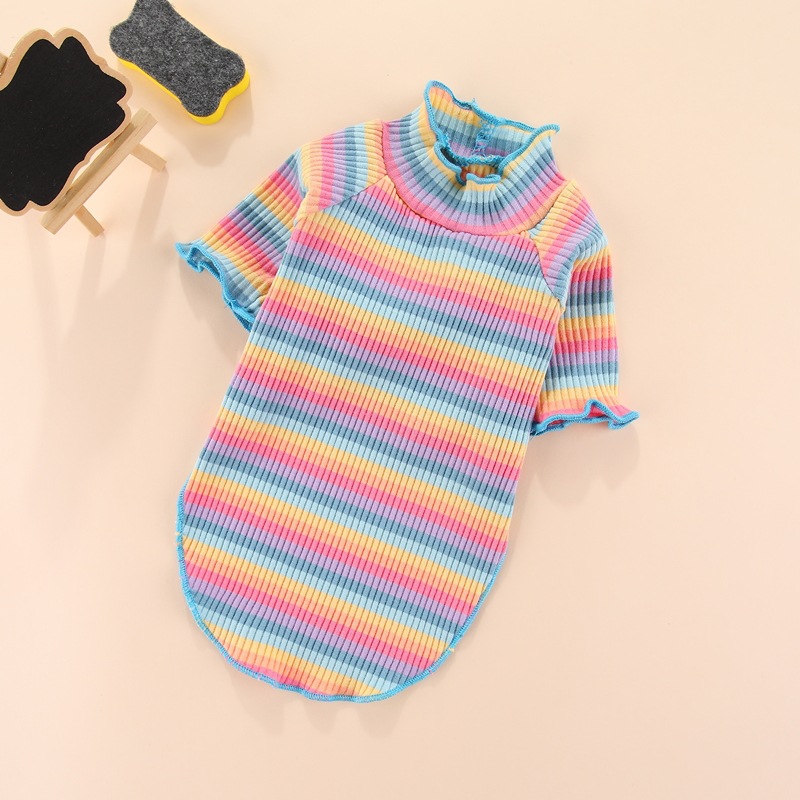 Pet Dog Clothes Puppy Vest T-shirt Cute Pajamas Winter Bottoming Shirt Turtleneck Striped Iridescent Sweater alx