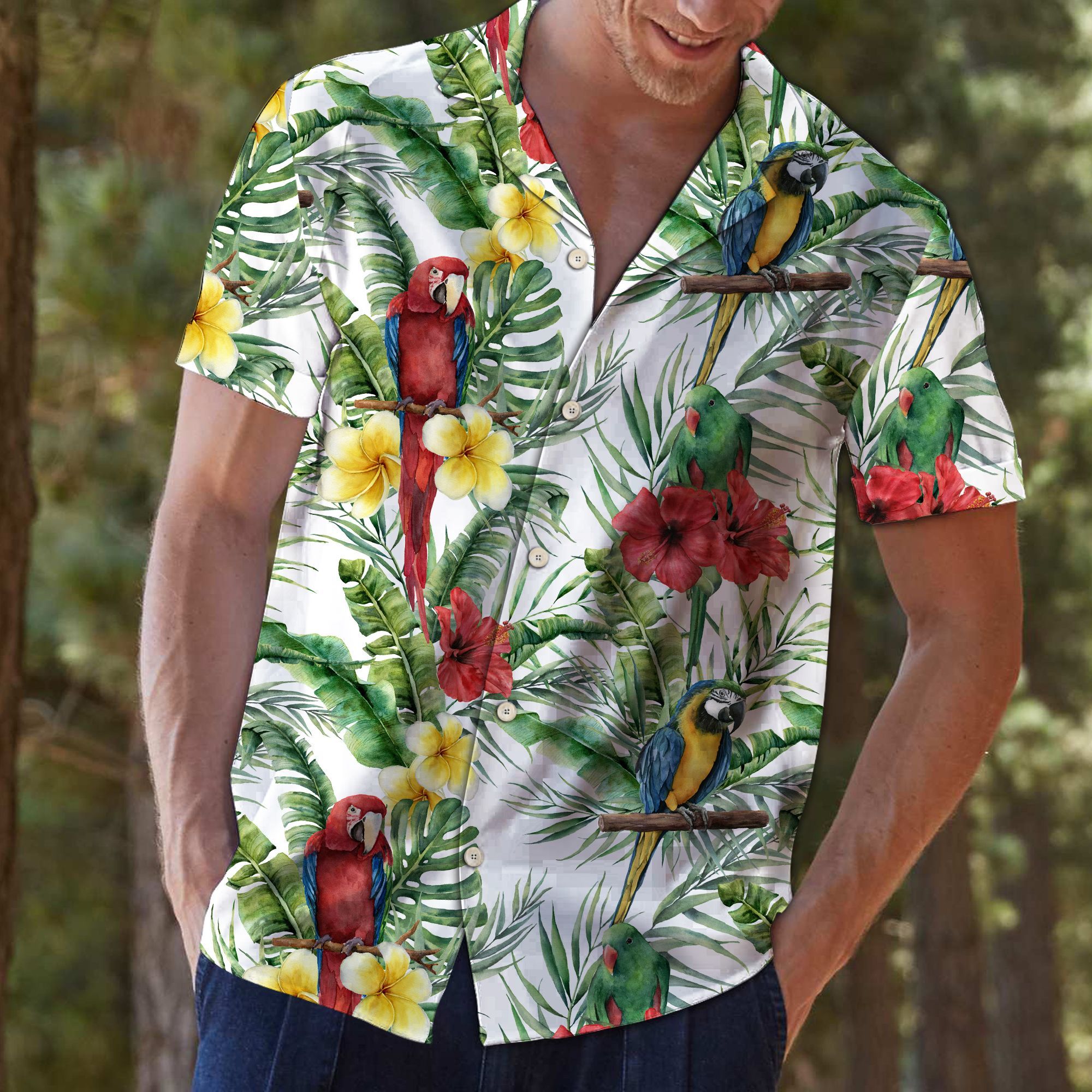 Parrot Hibiscus Flowers Tropical Hawaiian Shirt For Men, Hawaiian Shirt For Women, Aloha Shirt, Hawaii Shirt