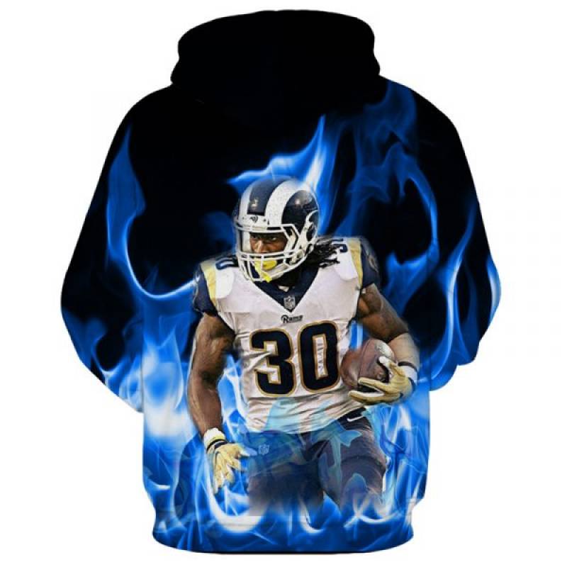 Todd Gurley 30 – Los Angeles Rams 3D Blue Flame Hoodie