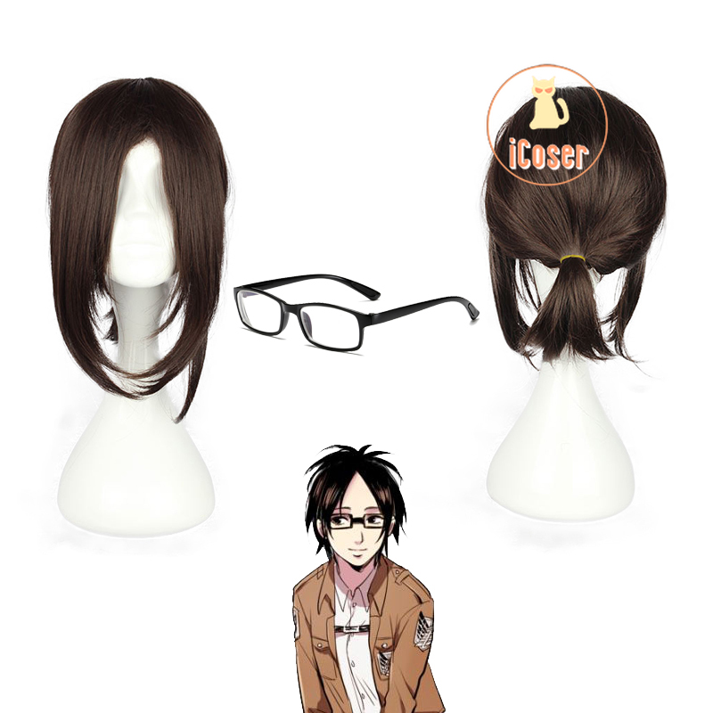 Attack on Titan Hange Zoe Cosplay Wig Dark Brown Synthetic Hair with Wig Cap Hanji Zoe Anime Cosplay Glasses Role Play Props alx