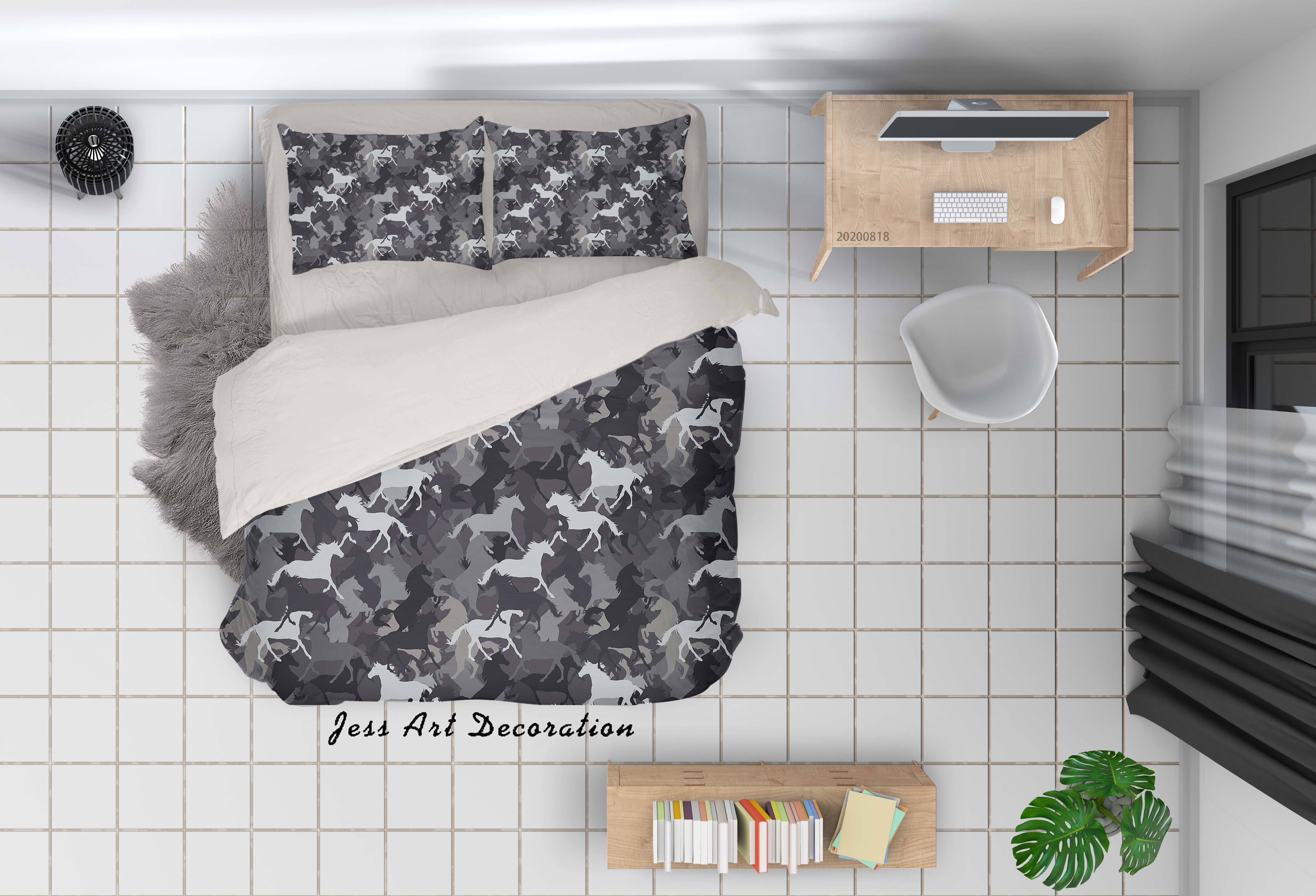 3D Vintage Horse Animal Grey Pattern Quilt Cover Set Bedding Set Duvet Cover Pillowcases Lxl