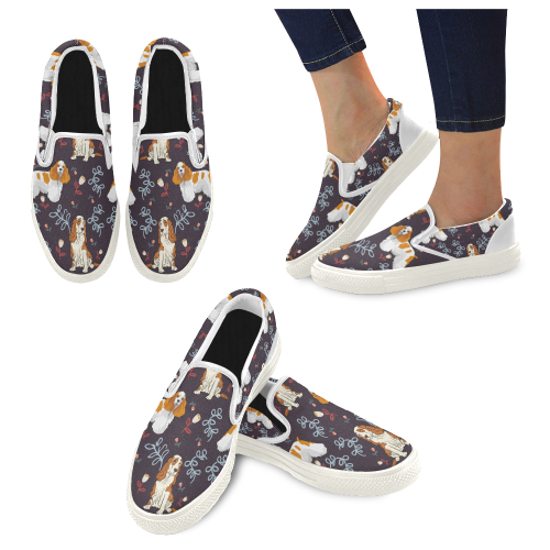 American Cocker Spaniel Flower White Women’s Slip-on Canvas Shoes