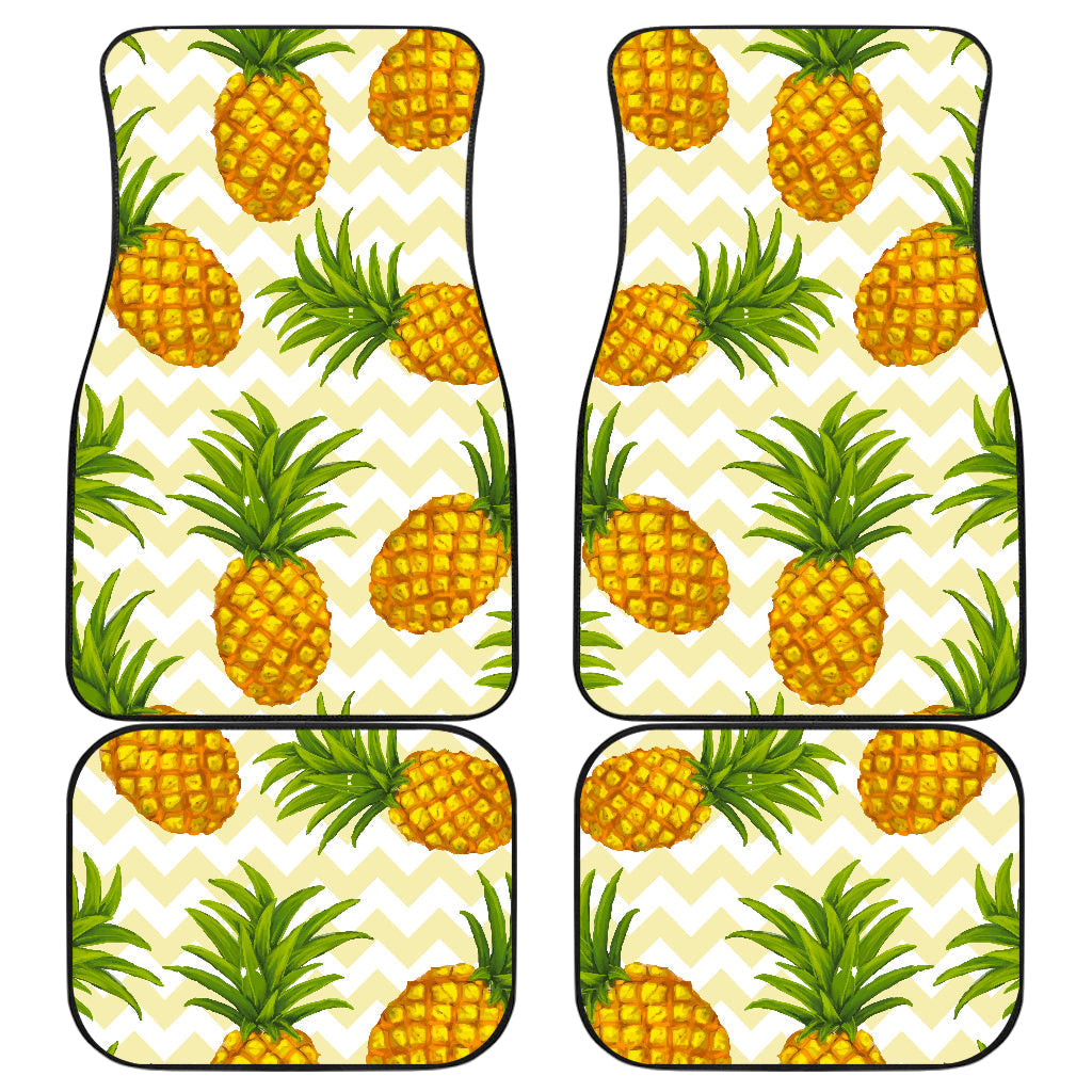 Beige Zig Zag Pineapple Pattern Print Front And Back Car Floor Mats, Front Car Mat