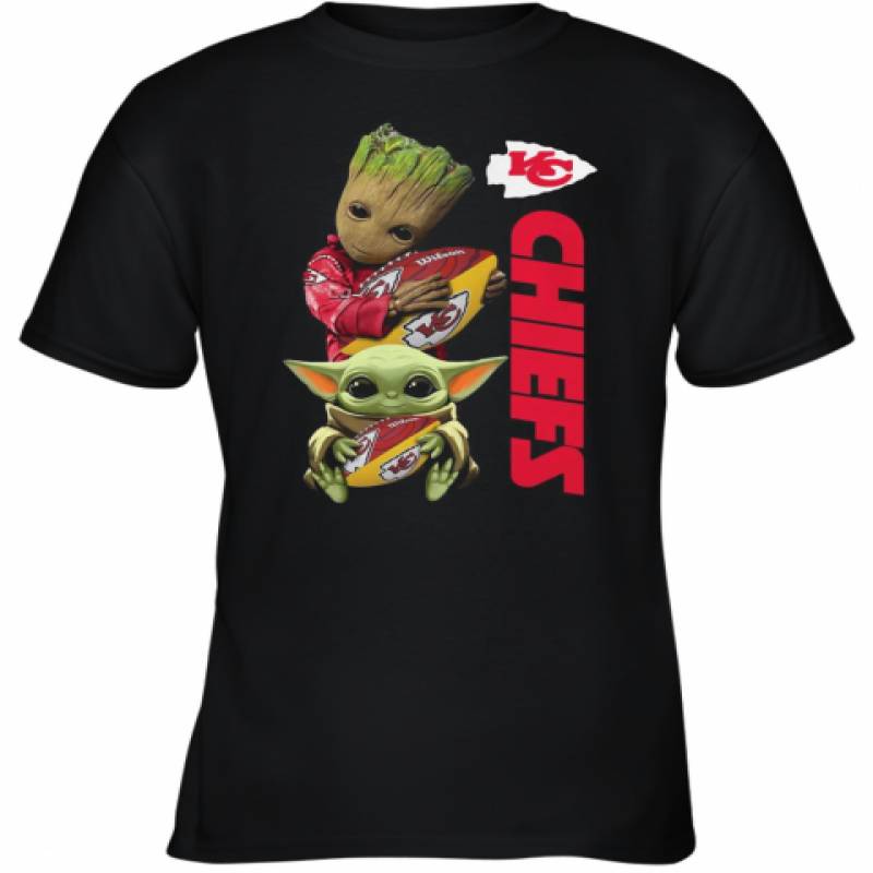 Baby Groot And Yoda Hug Kansas City Chiefs Youth T-Shirt