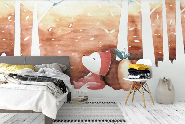 3D Hand Drawn Forest Animal Fox Wall Mural Wallpaper Lqh 414