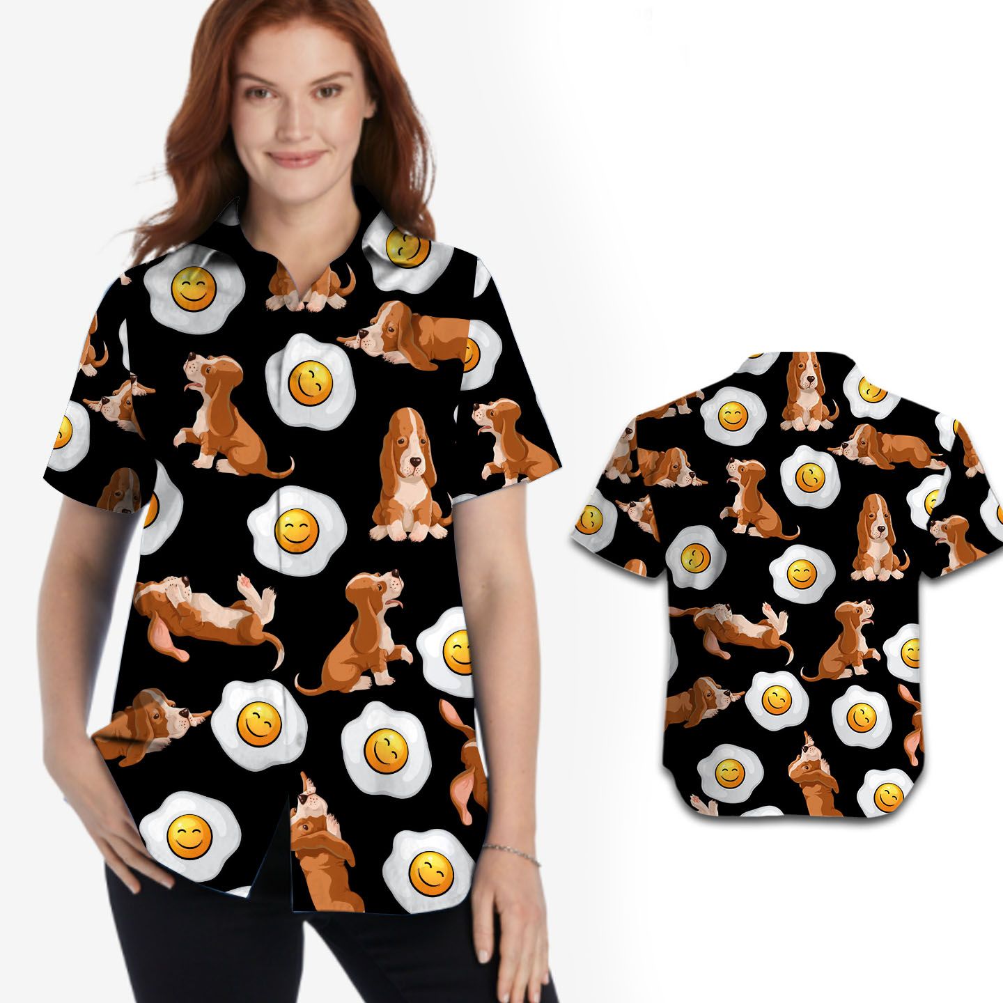 Baset Hound Cute Eggs Tropical Women Hawaii Shirt For Dog Lovers In Summer Ha62323