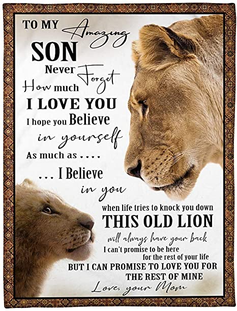 Skitongifts Blanket For Sofa, Bed Throws On Christmas, Birthday Lion To My Amazing Son I Love You When Life Tries To Knock You Down This Old Lion