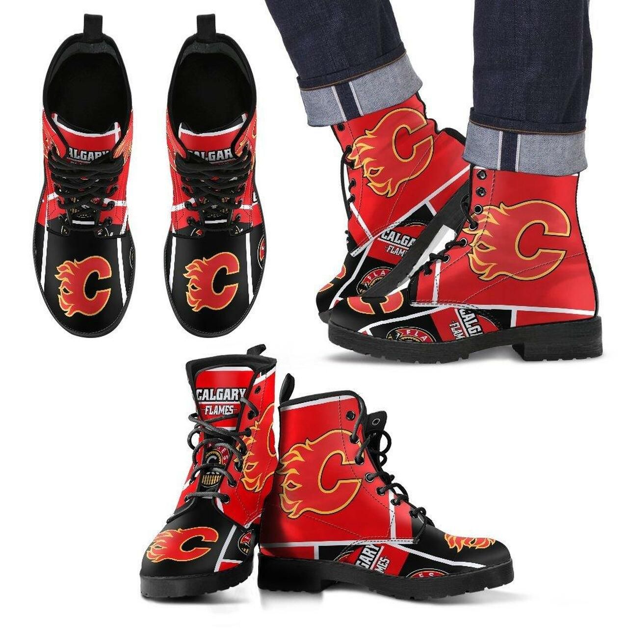 Calgary Flames Leather Boots Fashion Women Boots Shoes Shoes5004