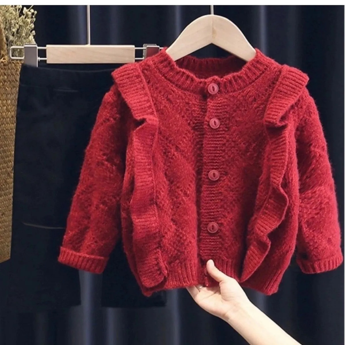 2-11 Years Kids Christmas Sweater O Neck Button Open Stitch Red Sweater For Girls Toddler Baby Cute Sweater Coat Girl Outwear 6 alx