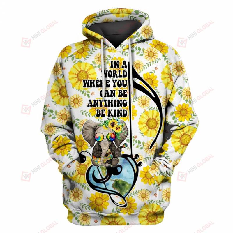 In a world be kind Elephant Music Note Sunflower 3D ALL OVER PRINTED SHIRTS Hoodie hh0511200