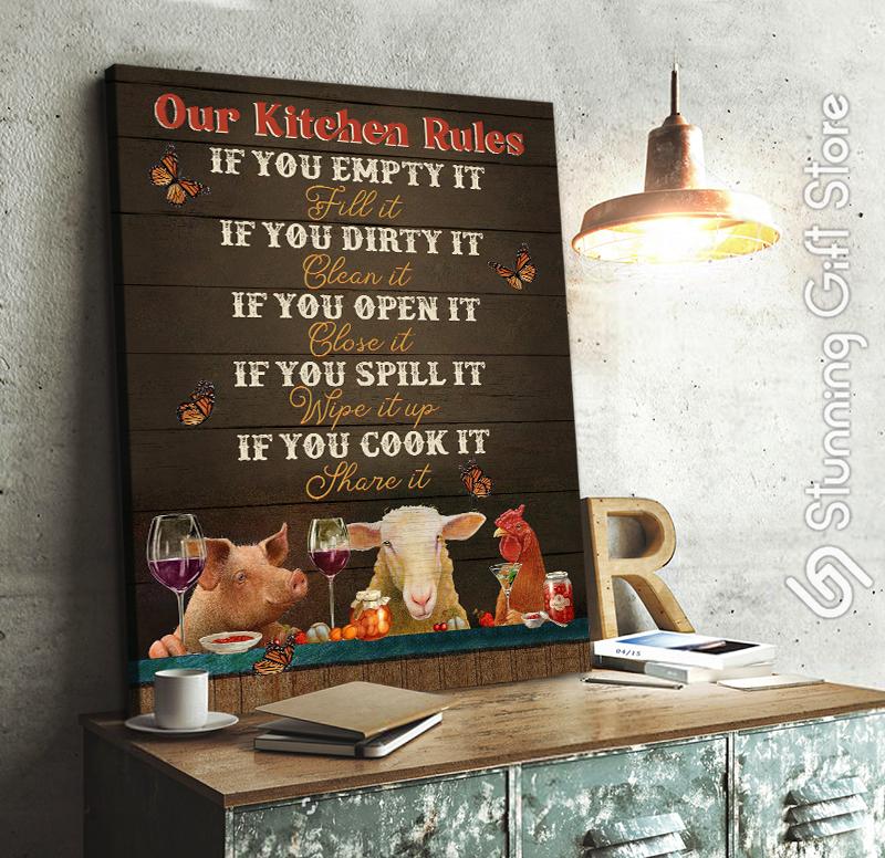 Stunning Gift Animal Farm Canvas Kitchen Rules Wall Art