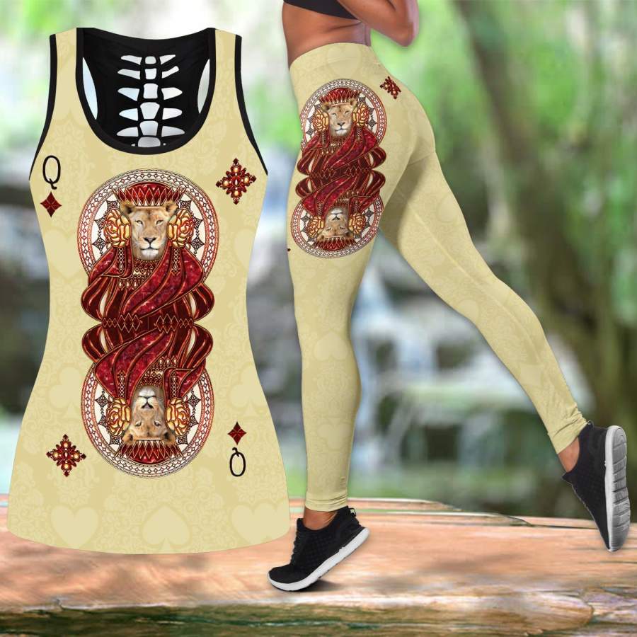 The Lion Queen Poker Tattoos Legging + Hollow tank combo TP