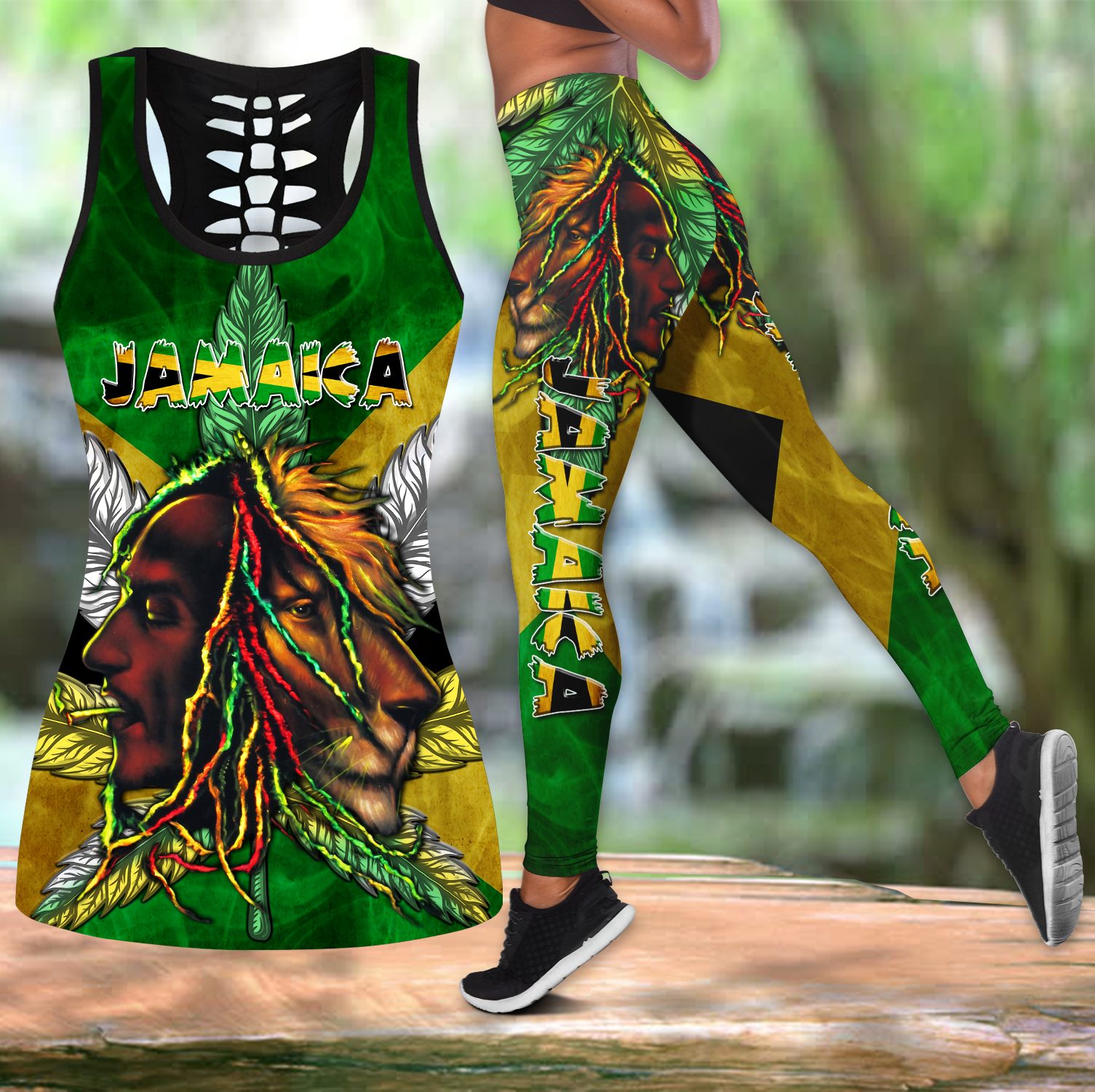 3D Jamaica Lion Chief Combo Hollow Tank & Legging Outfit 131