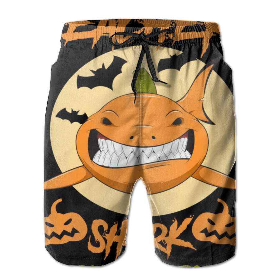 2 Pack Teacher Shark Doo Boo Boo Pumpkin Halloween Poster Men Swim Trunks Drawstring Elastic Waist Quick Dry Beach Shorts with Mesh Lining Swimwear Bathing Suits