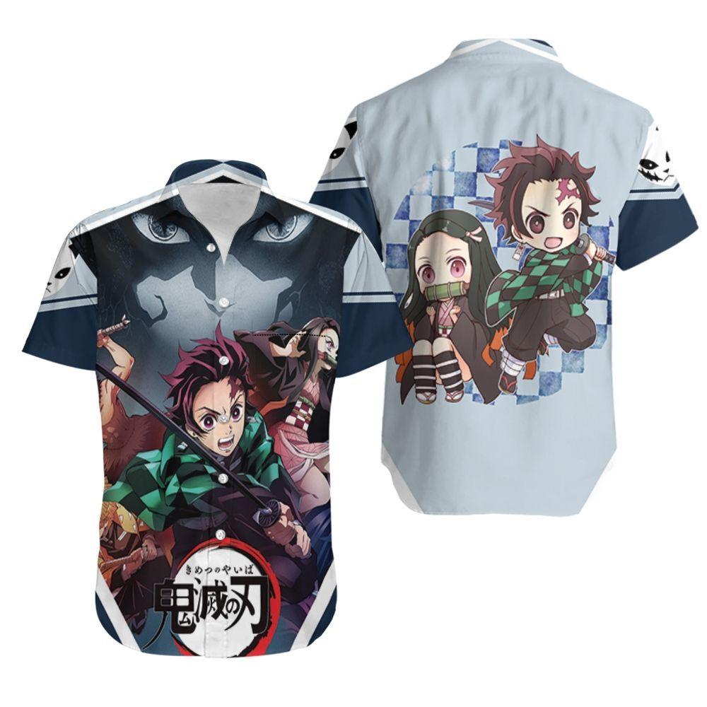 Beach Shirt Kimetsu No Yaiba Teamup Kanjiro Nezuko Inosuke Hawaiian ...