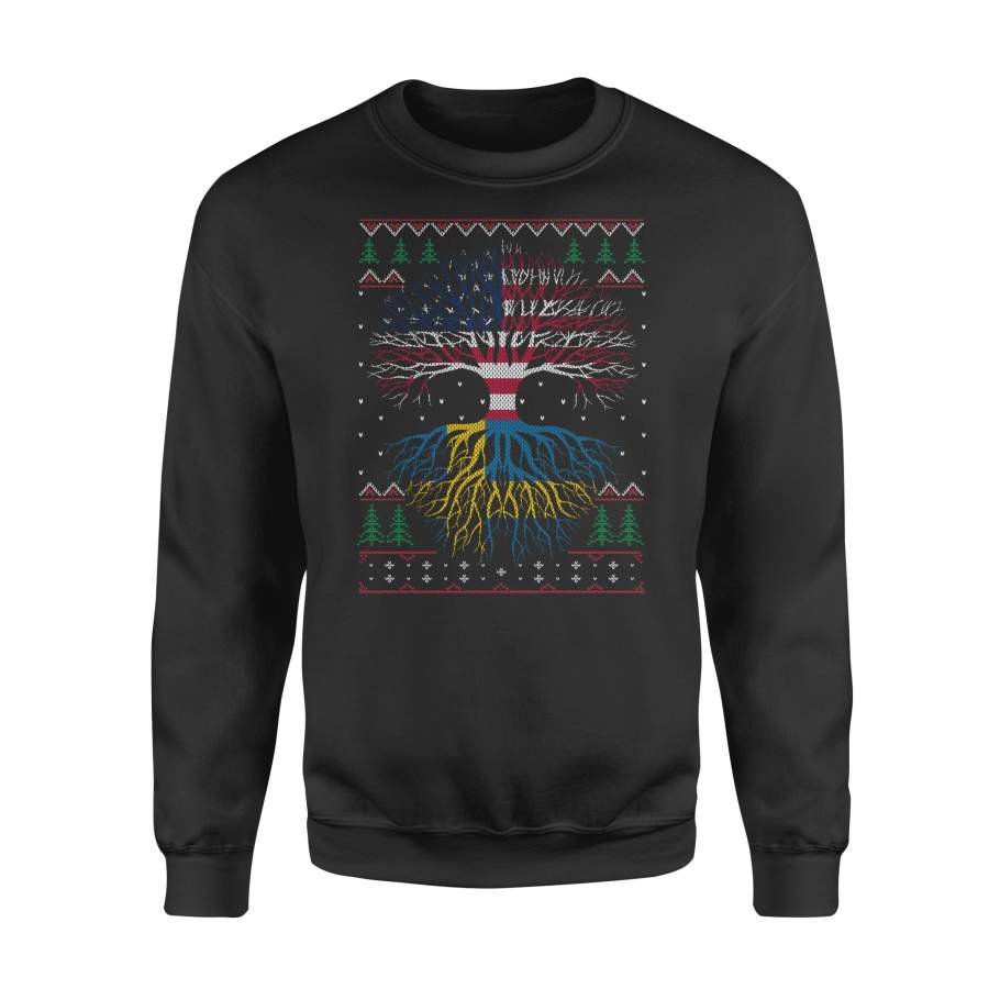 YOLOstuff Swedish Roots American US Grown Flag Ugly Christmas – Standard Fleece Sweatshirt