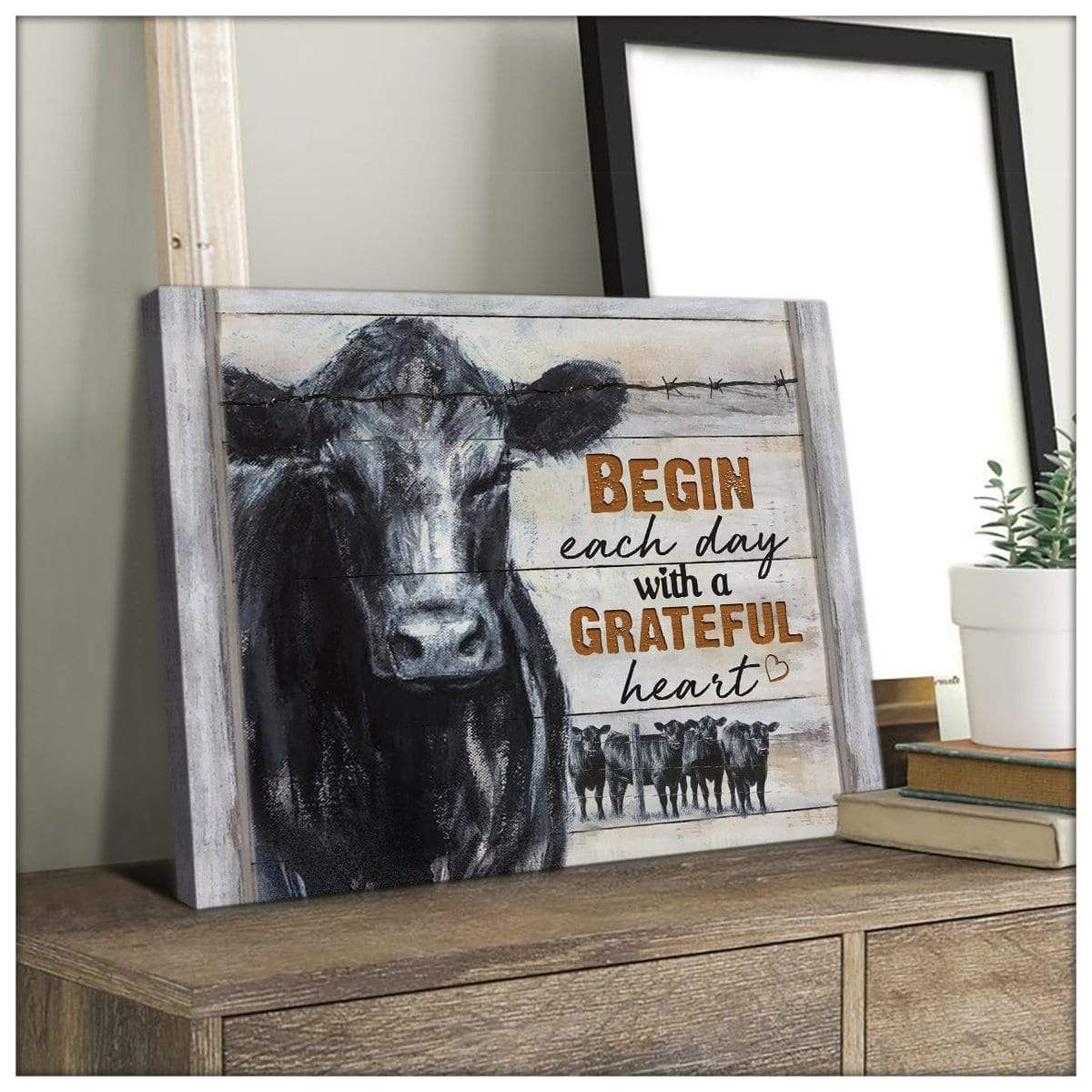 Begin Each Day Cow Wall Art Canvas Gift For Family, Wall Art Decor, Canvas Print, Home Decor