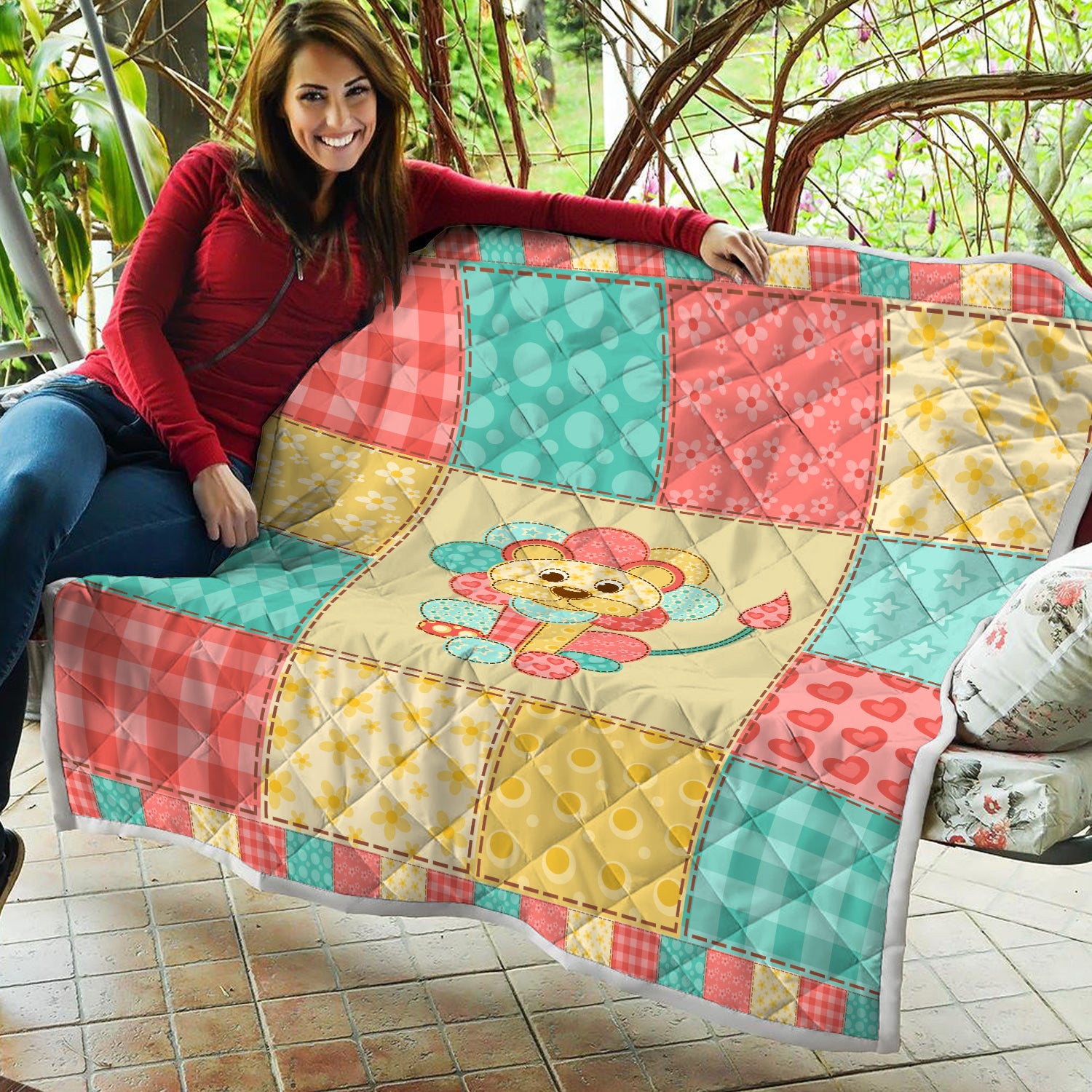 Lion Patchwork Pattern Quilt Blanket - DaisyFaith