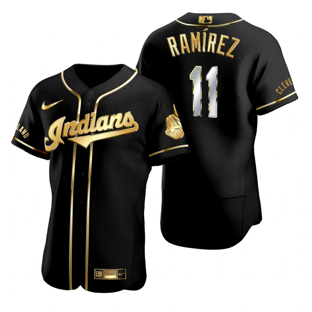 Cleveland Baseball #11 Jose Ramirez MLB Golden Brandedition Black Jersey Gift For Cleveland Baseball Fans