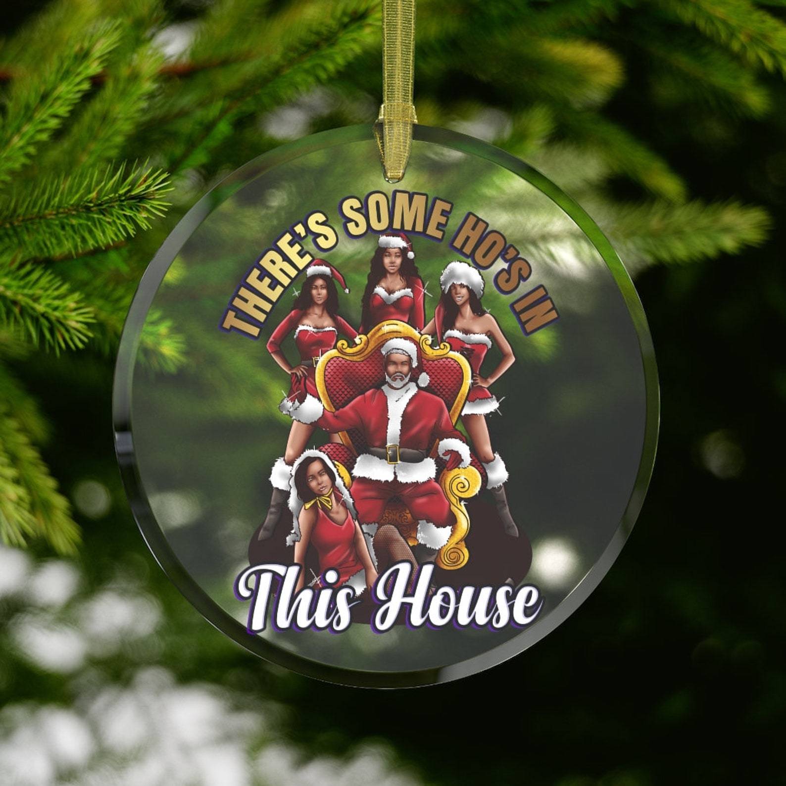 Funny Black Santa There’S Some Ho’S In This House Adult Xxx White Elephant Giftblack King Black Men Gifts Christmas Ornament