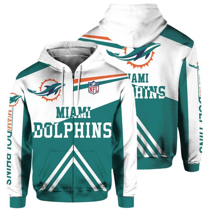 Men’s Miami Dolphins Soft Fleece Pullover Zip Hoodie Sweatshirt