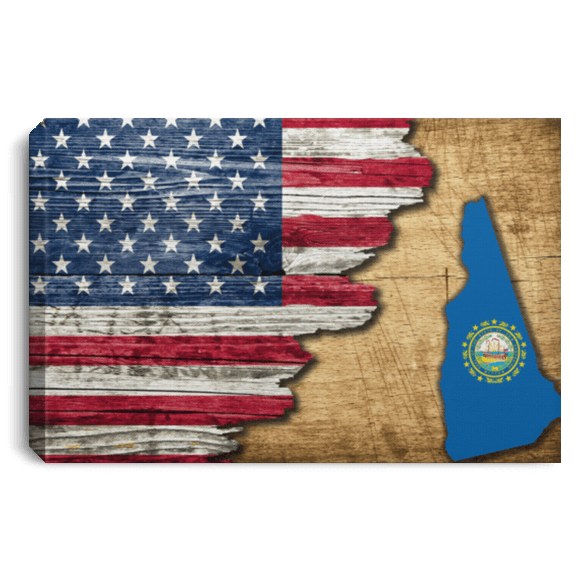 United States/New Hampshire Flag Ripped Effect 24X16 Inches  Landscape Canvas .75In Frame