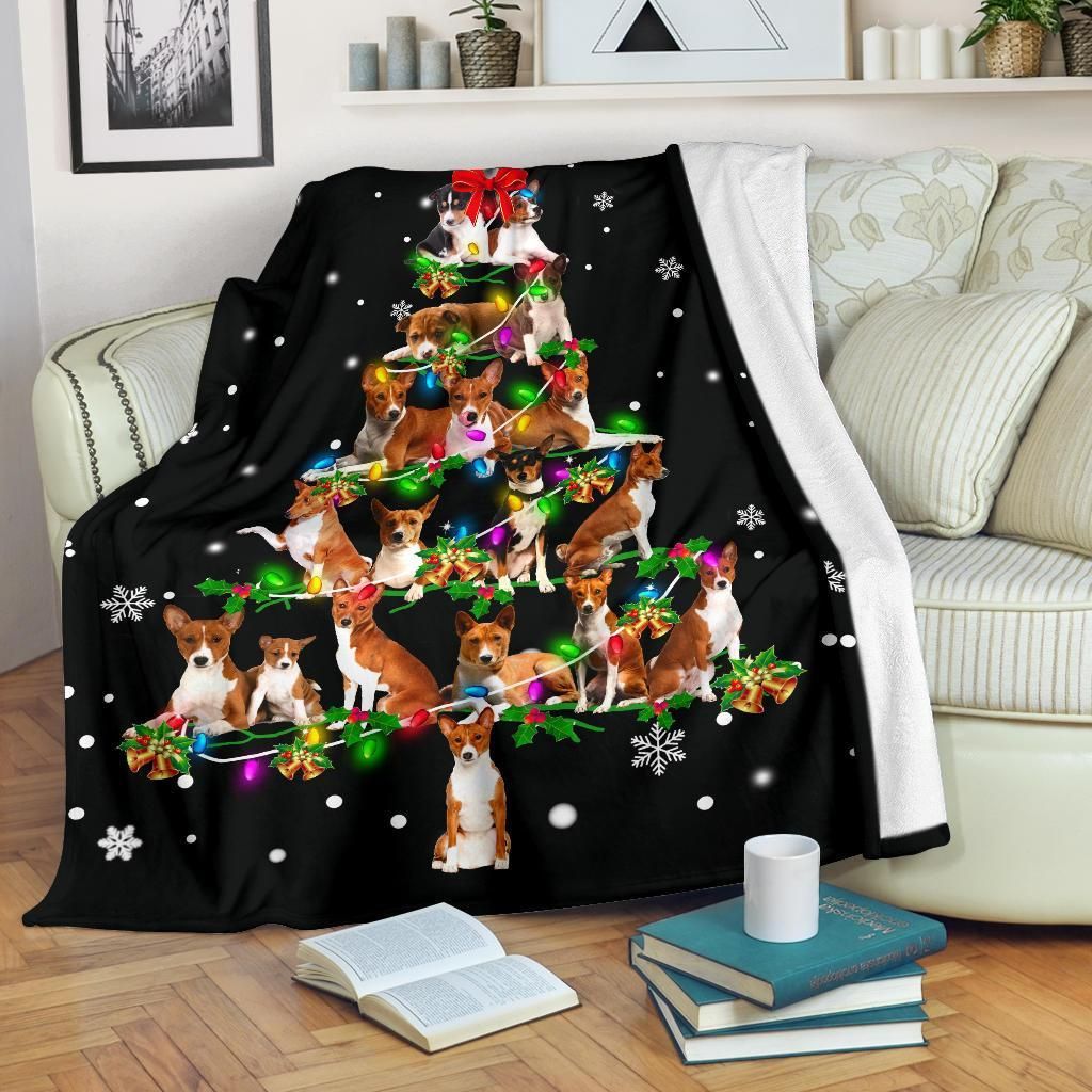 Basenji Christmas Tree Christmas Decoration Design   Fleece Sherpa Blanket