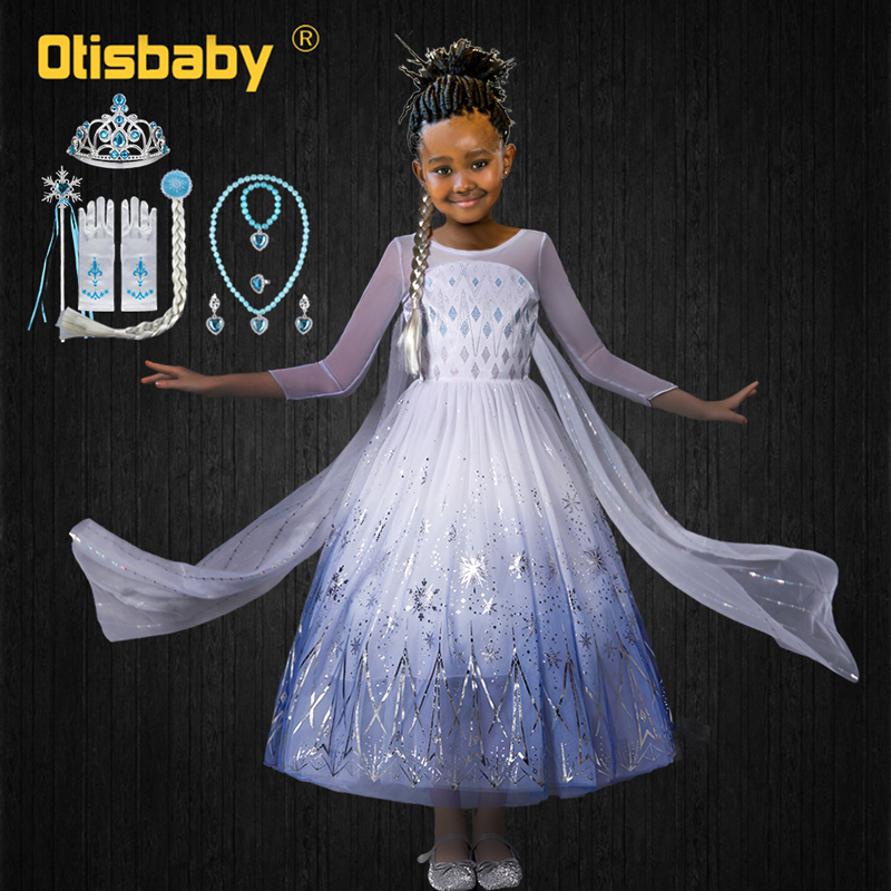 Snow Queen 2 Elsa Dress for Girls New Year White Fancy Fairy Princess Costume Toddler Girl Snowflake Dresses Party Elza Dress Up alx