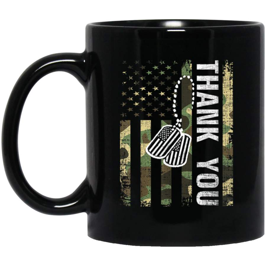 Vintage Camo Thank You American Flag Gift For Veteran Day Mug 11 oz 15 oz Black Mug