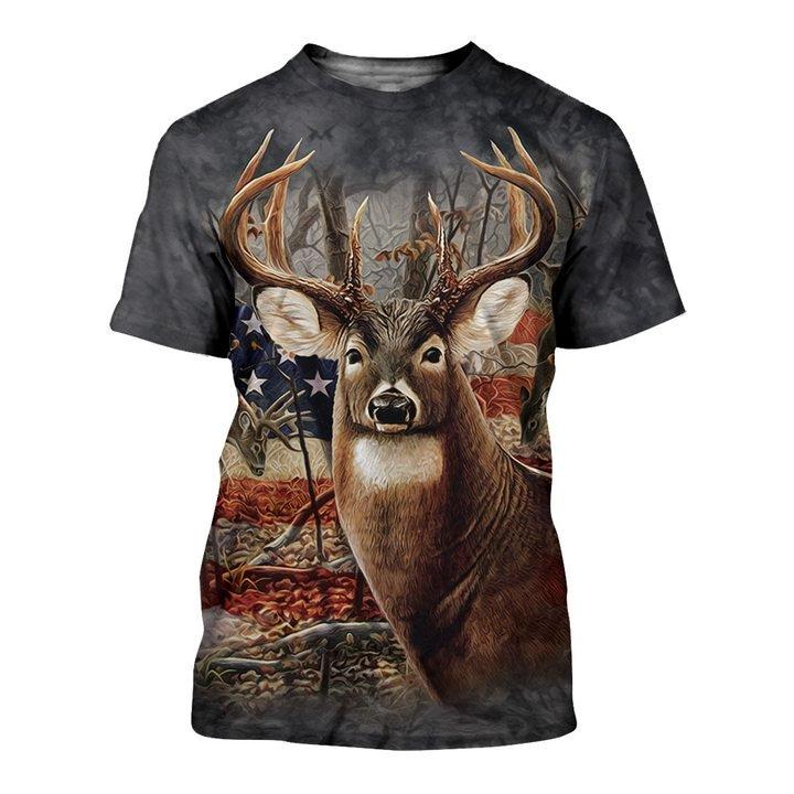 ViticStore™ Deer & US Flag Hunting Season 3D- Grey & Brown Shade All Over Printed 3XL T-shirt