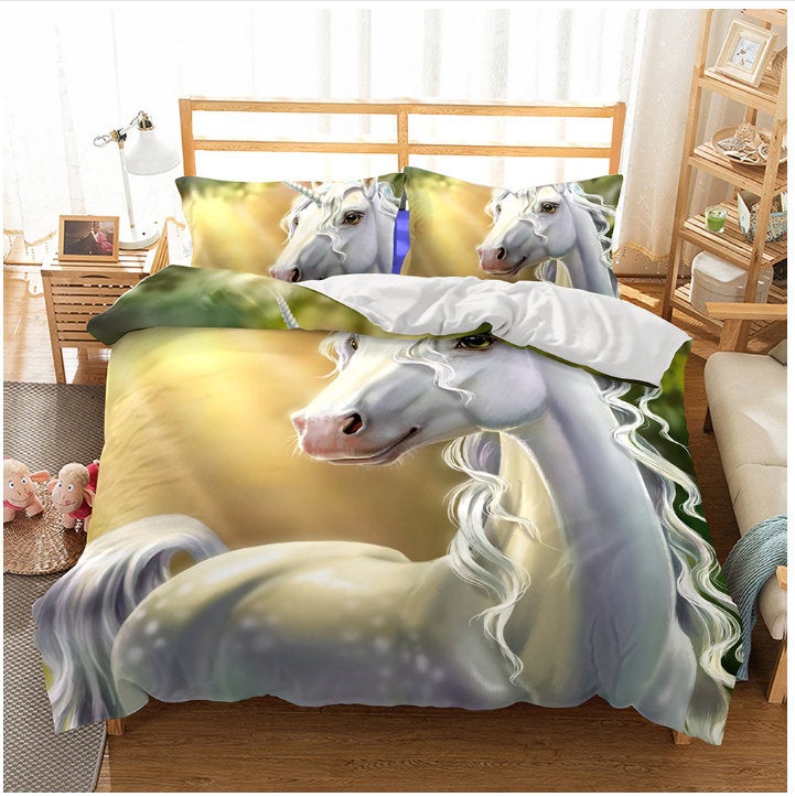 3D Cartoon Kids Pink Unicorn Bedding Set Quilt Cover Quilt Duvet Cover ,Pillowcases Personalized  Bedding,Queen, King ,Full, Double 3 Pcs