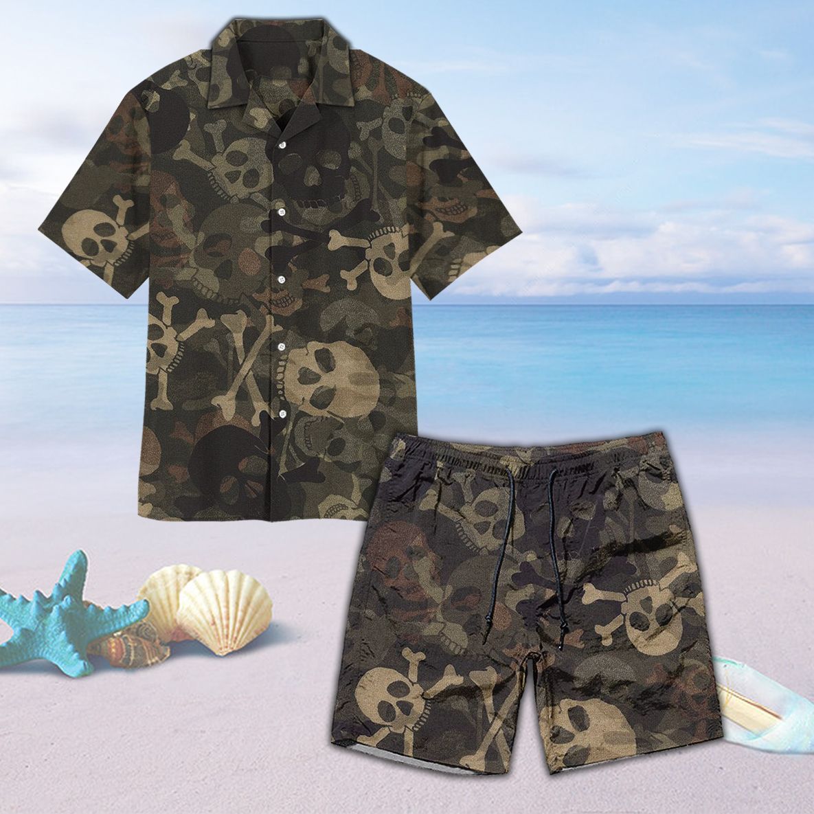 Skull Camouflage Hawaiian Beach Short Ha53035