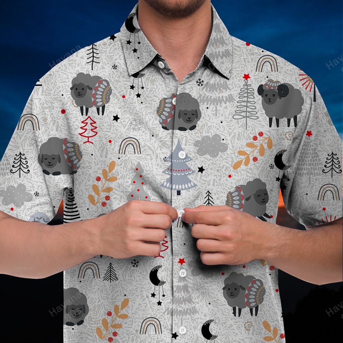 Sheep Hawaii Shirt Grey Xmas Ha104676