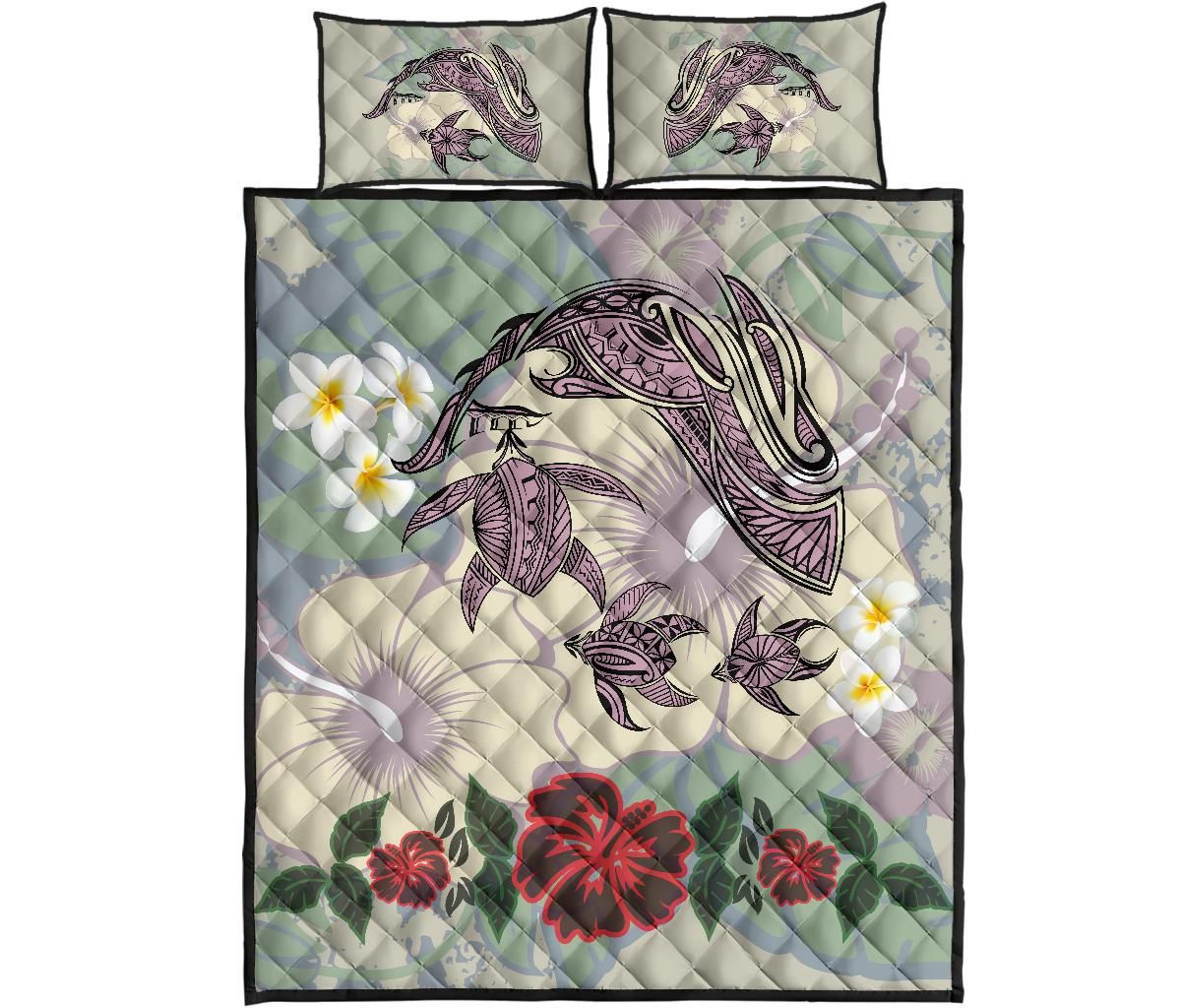 Alohawaii Home Set – Hawaii Turtle Shark Hibiscus Quilt Bed Set – Beige – Lh Style – Ah – J3