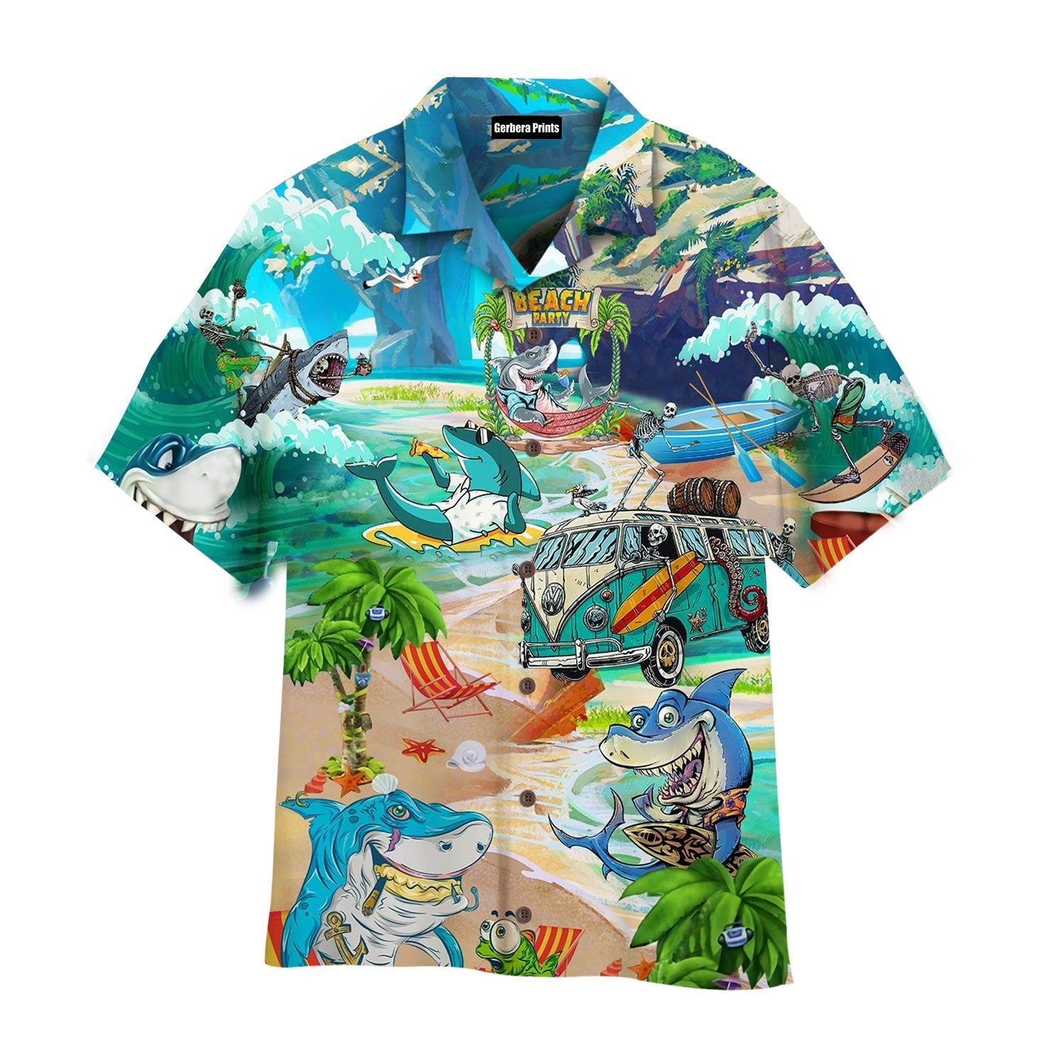 Sharks And Beach Vintage Collar Aloha Hawaiian Shirts For Men And Women Hw3749